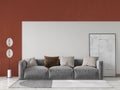 Mock up of a modern trendy living room with a cool comfortable sofa.