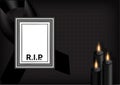 Mock up Mourning symbol with Black Respect ribbon ,Frame and Candle on Texture background Banner. Rest in Peace Funeral card