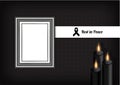 Mock up Mourning symbol with Black Respect ribbon ,Frame and Candle on Texture background Banner. Rest in Peace Funeral card