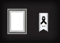 Mock up Mourning symbol with Black Respect ribbon and Frame on Texture background Banner. Rest in Peace Funeral card Vector