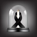 Mock up Mourning symbol with RIP Black Respect ribbon and Candle in Transparent Glass Dome background Banner. Rest in Peace