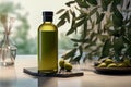 Mock up of olive oil as an elixir of health and well-being, its beneficial properties