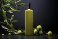 Mock up of olive oil as an elixir of health and well-being, its beneficial properties Royalty Free Stock Photo