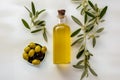 Mock up of olive oil as an elixir of health and well-being, its beneficial properties Royalty Free Stock Photo