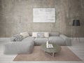 Mock up is a perfect living room with a comfortable corner sofa. Royalty Free Stock Photo