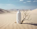 Mock-up,photo of a bottle for cosmetics in a natural location against the background of sandy desert