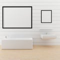 Mock up photo frame in the toilet in 3D rendering Royalty Free Stock Photo