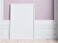 Mock up picture frame on plaster wall with wainscoting and hardwood floor 3d rendering, 3d illustration