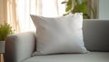 Mock-up pillow case. Blank template closeup white pillow canvas background. Mockup copy space pillowcase in room on sofa. Stylish Royalty Free Stock Photo