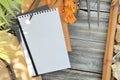 Mock up with plaid notebook diary empty list, outdoor