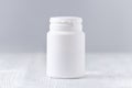 Mock up plastic bottle for medicine, powder, pills, tabs, capsules, selective focus