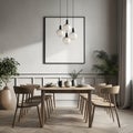 Mock up poster frame in white scandinavian dining room