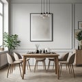 Mock up poster frame in white scandinavian dining room Royalty Free Stock Photo