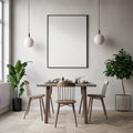 Mock up poster frame in white scandinavian dining room