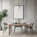 Mock up poster frame in white scandinavian dining room