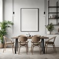 Mock up poster frame in white scandinavian dining room Royalty Free Stock Photo