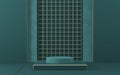 Mock up podium for product presentation golden mesh and pastel green walls 3D
