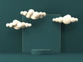 Mock up podium for product presentation square with clouds 3D