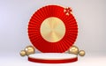 Mock up poium China Red, minimal .red geometric design.3D rendering
