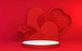 Mock up poium China Red, minimal .red geometric design.3D rendering