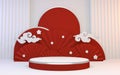 Mock up poium China Red, minimal .red geometric design.3D rendering