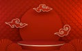 Mock up poium China Red, minimal .red geometric design.3D rendering
