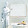 Mock up poster with antique greek sculpture. Photorealistic natural rendering, 3d illustration