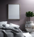 Mock up poster in bedroom interior,ethnic style Royalty Free Stock Photo