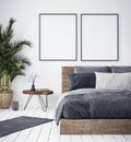 Mock up poster in bedroom interior,ethnic style