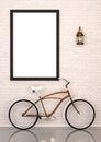 Mock up poster with bicycle and copper lamp interior