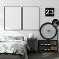 Mock up poster in boy teenage bedroom interior background, industrial style Royalty Free Stock Photo