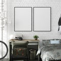 Mock up poster in boy teenage bedroom interior background, industrial style Royalty Free Stock Photo