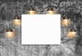 Mock up poster with ceiling lamps white brick wall Royalty Free Stock Photo