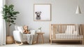 Mock up poster in child room interior, posters on empty cream color wall background. Scandinavian Style interior. Royalty Free Stock Photo