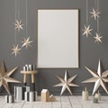 Mock up poster in the Christmas interior in Scandinavian style. 3D rendering