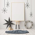 Mock up poster in the Christmas interior in Scandinavian style. 3D rendering