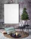 Mock up poster on the concrete wall with christamas decoration, Royalty Free Stock Photo