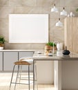 Mock up poster in cozy kitchen interior, Scandinavian style