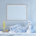 Mock up poster in frame with antique greek sculpture of sleeping Ariadne. Rendering, 3d illustration