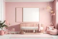 mock up poster frame in baby girl room, scandinavian style interior background Royalty Free Stock Photo