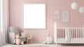 mock up poster frame in baby girl room, scandinavian style interior background. generative ai Royalty Free Stock Photo
