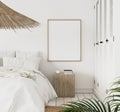 Mock-up poster frame in bedroom, Scandinavian style Royalty Free Stock Photo