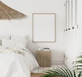 Mock-up poster frame in bedroom, Scandinavian style