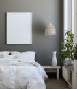 Mock-up poster frame in bedroom, Scandinavian style