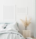 Mock-up poster frame in bedroom, Scandinavian style