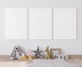 Mock up poster frame in children playroom, Scandinavian interior style Royalty Free Stock Photo