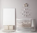 Mock up poster frame in children room with christamas decoration, scandinavian style interior background, Royalty Free Stock Photo