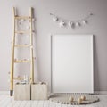 Mock up poster frame in children room, scandinavian style interior background, Royalty Free Stock Photo