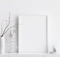 Mock up poster frame with Christmas decoration in home interior, Scandinavian style