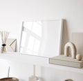 Mock up poster frame close up in living room interior, Scandinavian style Royalty Free Stock Photo